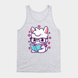 Kawaii Llama Reading Book Llama Lover Bookworm Tank Top